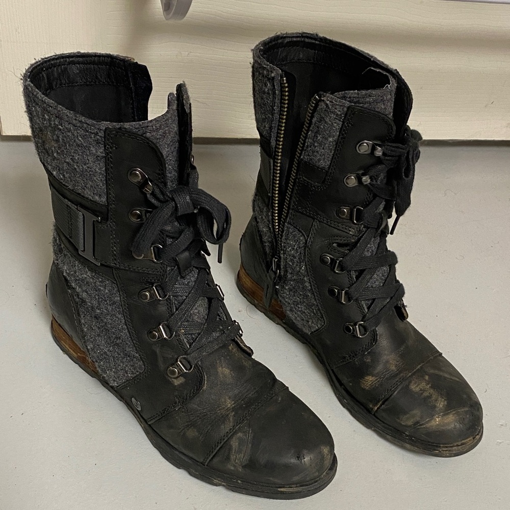 Sorel Black and Gray Combat Boots